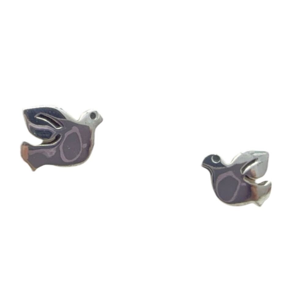 Far Fetched Dove Post Stud Earrings 925 Sterling Silver Handmade Artisan Crafted